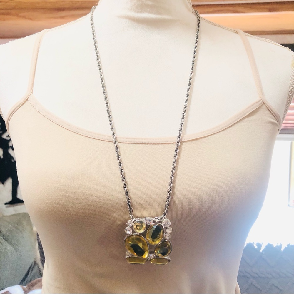 Faceted lemon chiffon glass stone pendant on chain necklace
